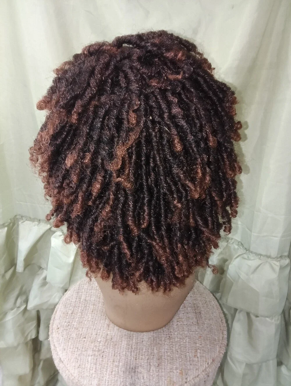 Curly Kinky Twist Locs Bob Ombre Short Bangs Glueless 4c Human Quality Hair Wig